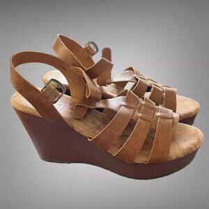 Women's Wedge Sandals Size 8.5M Brow Comfort Fit Elastic Strap NEW
